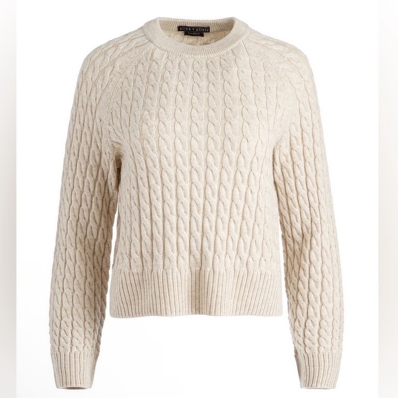 $440 ALICE + OLIVIA Cimaron Wool Cable-Knit Cropped Sweater, Small, EUC - Picture 3 of 11